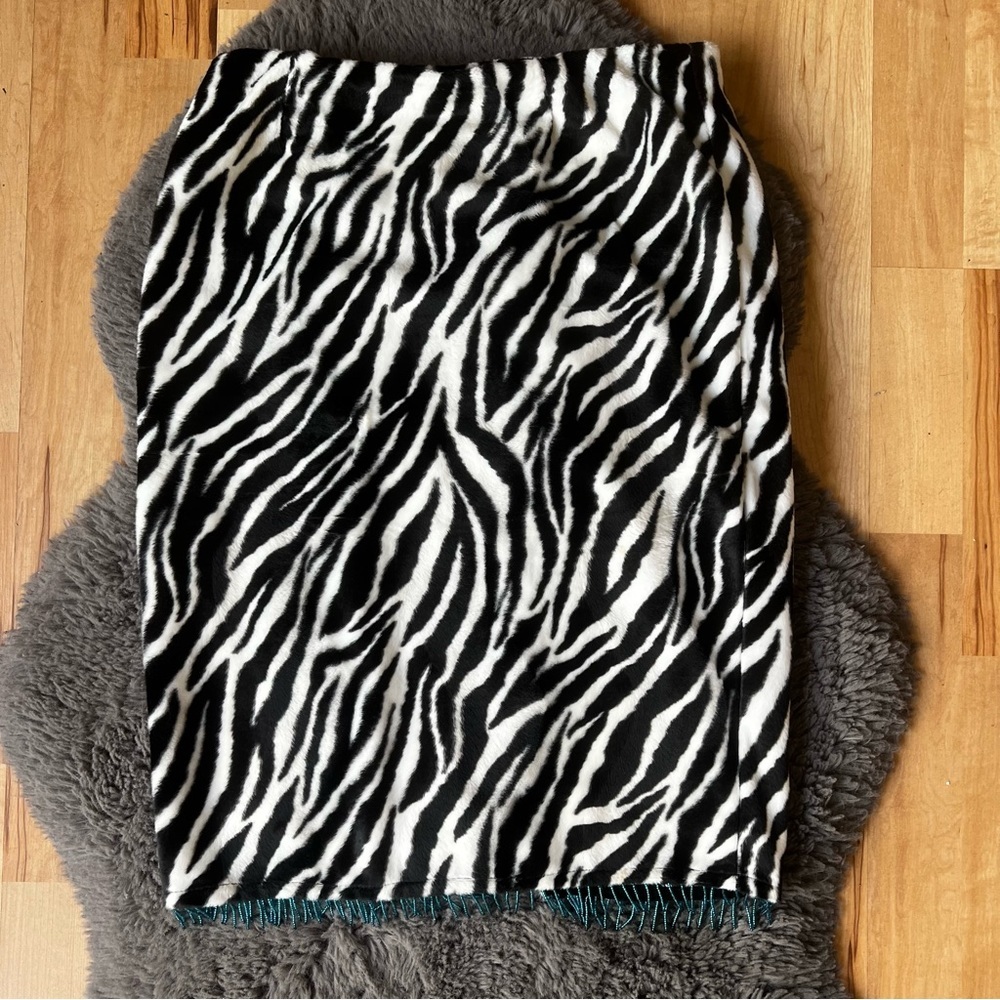 Vintage Rare Y2K Eye Candy Fuzzy Beaded Rave Girlhoodcore Zebra Pencil Skirt